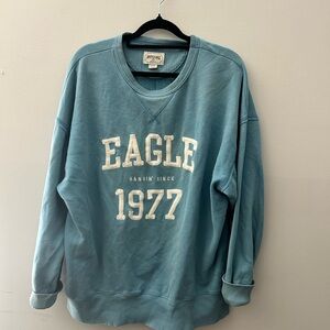 American Eagle Outfitters Teal Blue 'Eagle 1977' Crewneck Sweatshirt